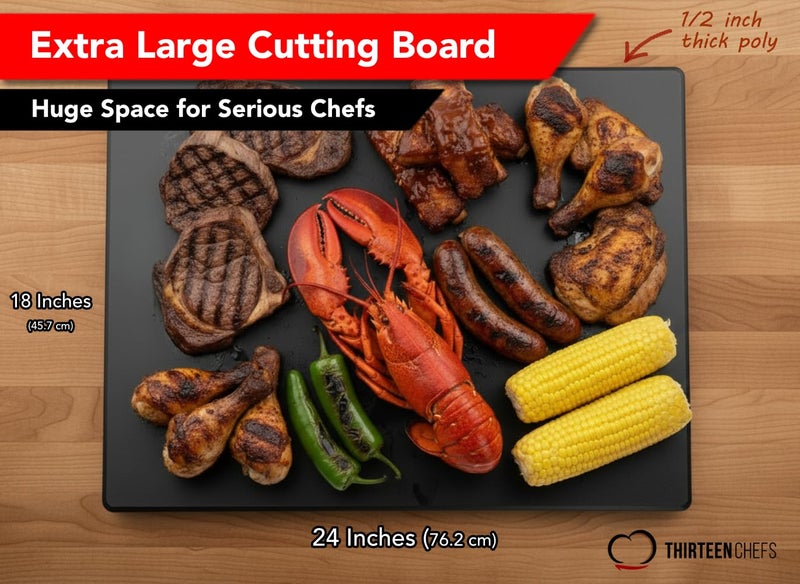 Thirteen Chefs Extra Large 24 x 18 Black Cutting Board, 0.5 Inch Thick HDPE, NSF Certified for Food Service and Professional Kitchens - Image 3